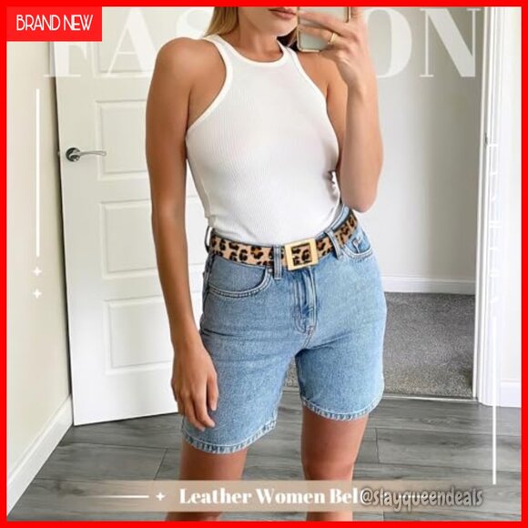 Women\'s PU Leather Belt with Square Gold Buckle for Jeans Dresses main image 5
